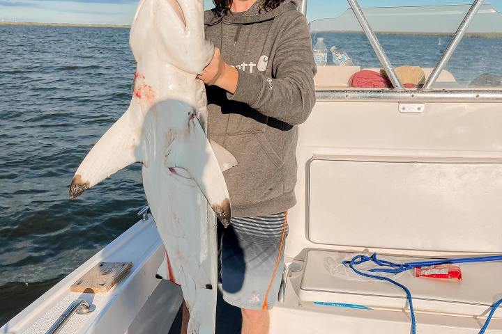 a person riding on the back of a boat